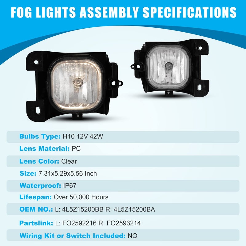 CPW Fog Lights Assembly Compatible with [2004-2005 Ford Ranger] Driving Fog Lights Replacement Fog Light Clear Lens - Image 5